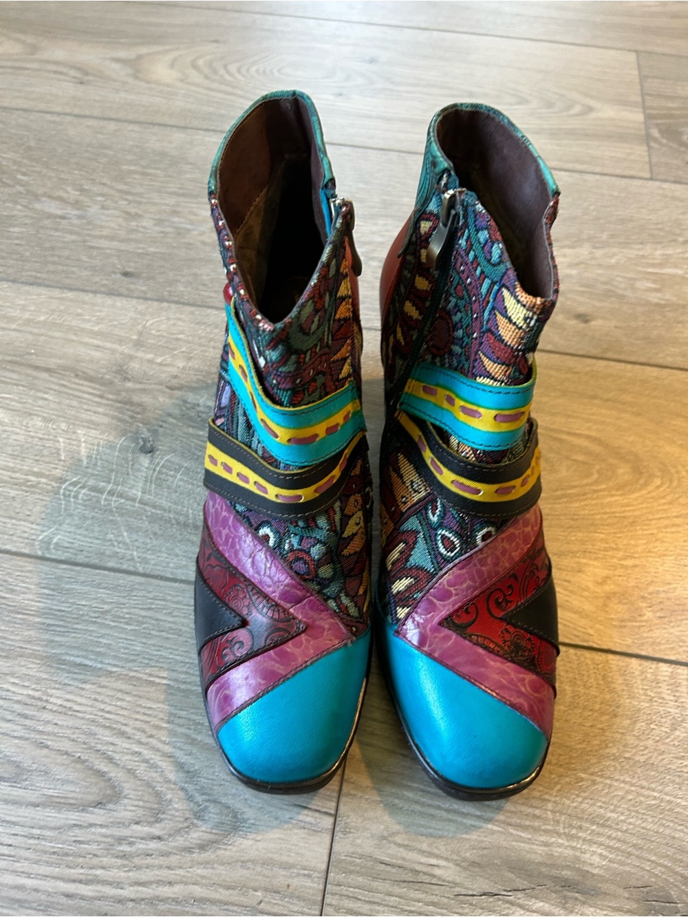 Socofy Colorful Leather and textile Booties Size Euro 42 / US Size 11 - Picture 4 of 10